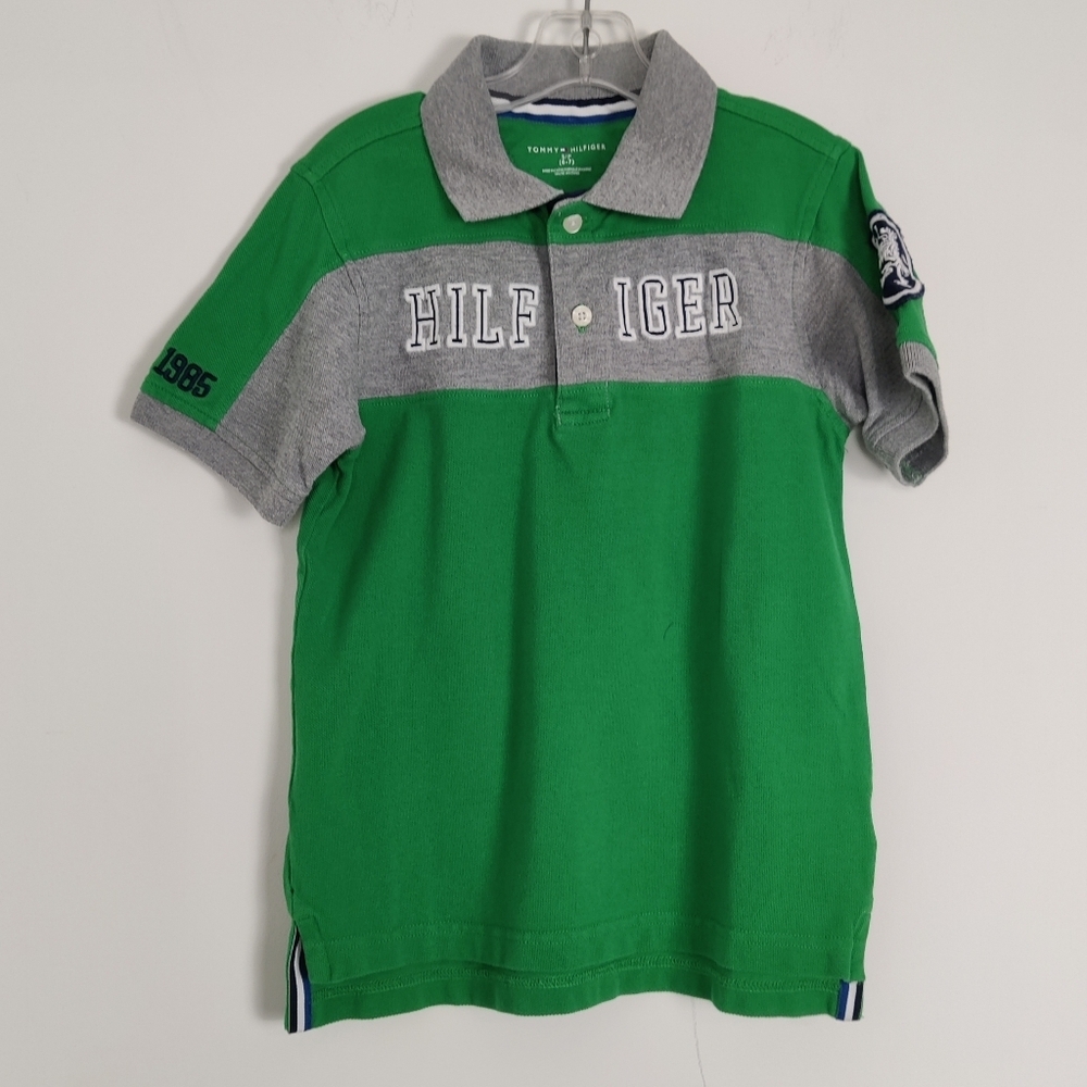 Tommy Hilfiger Boy's Polo T-shirt Size Youth Small 6-7 Years Green Gray Cotton
